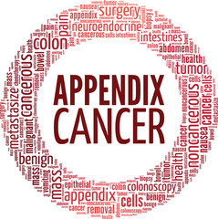 Appendix Cancer word cloud conceptual design isolated on white background.