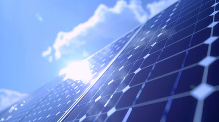 Obraz premium Solar-powered skyscraper with photovoltaic panels on the roof harnessing sunlight to generate clean electricity for the green building and surrounding environment