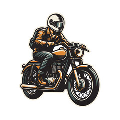 man wearing helm riding retro vintage motorcycles vector illustration