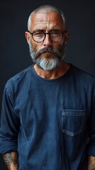 Man With Beard and Glasses Standing in Front of Black Background