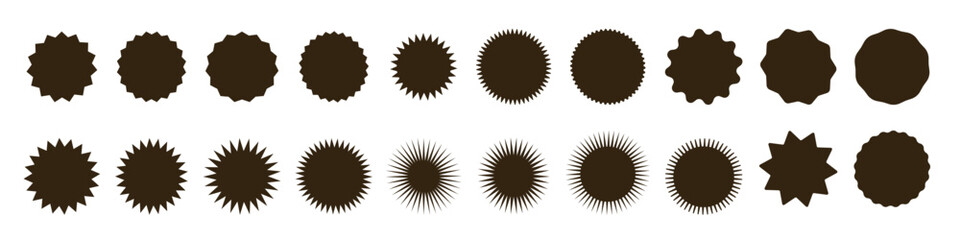 Set of red starburst. Price sticker, sale sticker, price tag, starburst, quality mark, retro stars, sale or discount sticker, sunburst badges, sun ray frames, promotional badge set, shopping labels