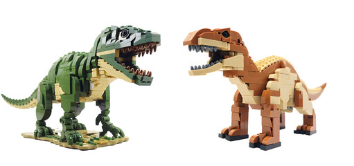 Fototapeta premium lego dinosaur isolated on a transparent PNG background, white background , Generative Ai