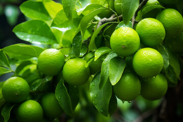 Green limes on a tree