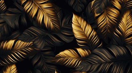 Background of tropical gold and black leaves. Abstract decorative background.