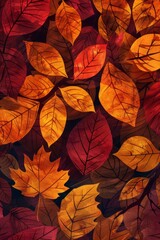 Fototapeta na wymiar Background Texture Pattern Cel-Shaded Autumn Leaves Design that captures the cozy essence of autumn in vibrant reds, oranges, and yellows created with Generative AI Technology
