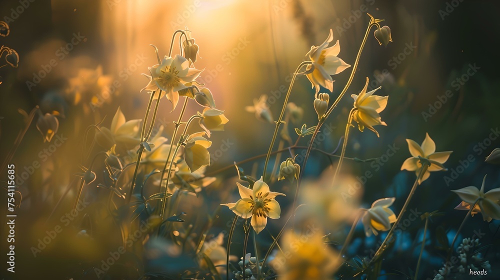 Canvas Prints Golden sunlight filtering through delicate wildflowers. a serene nature scene, perfect for tranquil designs. captured at dawn's magic hour. AI