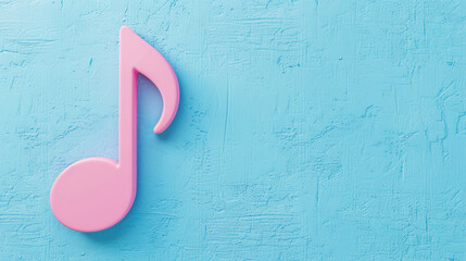 Pink treble clef music note on textured blue wall, concept of creativity and harmony