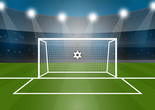 Football Goal or Soccer Goal Post in Stadium. Vector Illustration. 