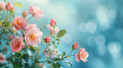 Beautiful spring border blooming rose, generative ai