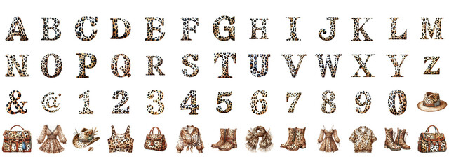 Leopard print letters on white background