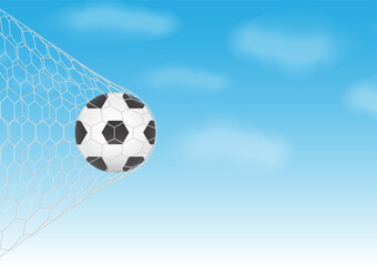 Fototapeta na wymiar Football or Soccer Ball in Goal. Football Championship. Soccer Banner Template for Poster. Vector Illustration. 