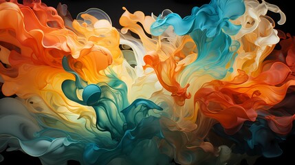 Fototapeta na wymiar Interplay of jade green and fiery yellow liquids colliding, producing a mesmerizing abstract display with dynamic intensity
