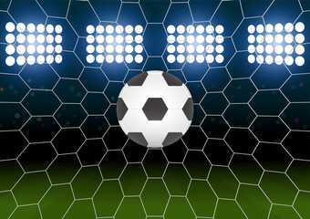 Football or Soccer Ball in Goal. Football Championship. Soccer Banner Template for Poster. Vector Illustration. 