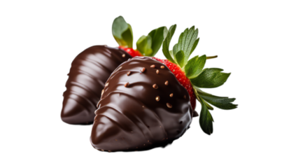chocolate covered strawberries on isolated on transparent png background. Generative ai