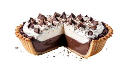 chocolate cream pie on isolated on transparent png background. Generative ai