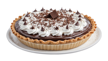 chocolate cream pie on isolated on transparent png background. Generative ai