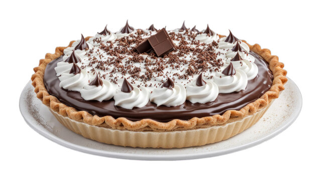 chocolate cream pie on isolated on transparent png background. Generative ai