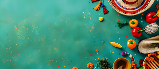Cinco de Mayo federal holiday of Mexico background with copy space in colorful traditional design