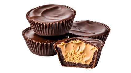 chocolate peanut butter cups on isolated on transparent png background. Generative ai - Powered by Adobe