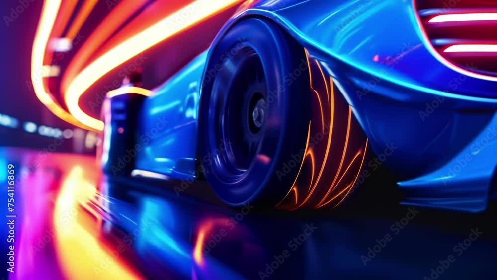 Poster the camera zooms in on a cars wheel as it turns a sharp corner the neon lights on its outer edge tra