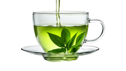 hot green tea on isolated on transparent png background. Generative ai