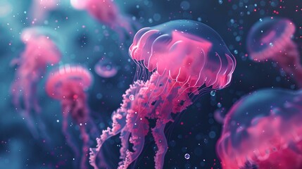 Underwater elegance captured: a serene pod of jellyfish. perfect for nature themes, tranquil scenes, and marine life showcases. AI