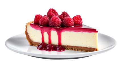 white chocolate raspberry cheesecake on isolated on transparent png background. Generative ai