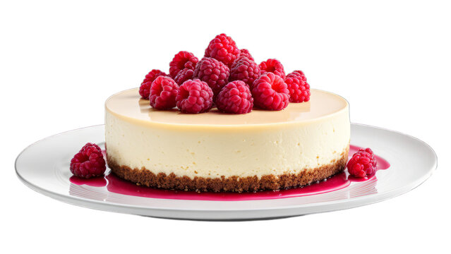 white chocolate raspberry cheesecake on isolated on transparent png background. Generative ai