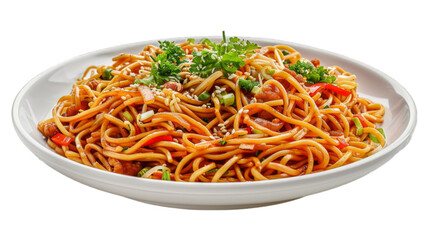 Chow Mein on isolated on transparent png background. Generative ai