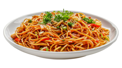 Chow Mein on isolated on transparent png background. Generative ai