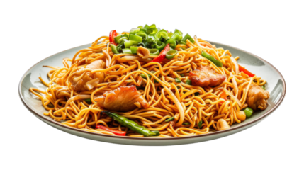 Chow Mein on isolated on transparent png background. Generative ai