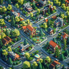 a detailed 3D voxel map of a city with roads and buildings