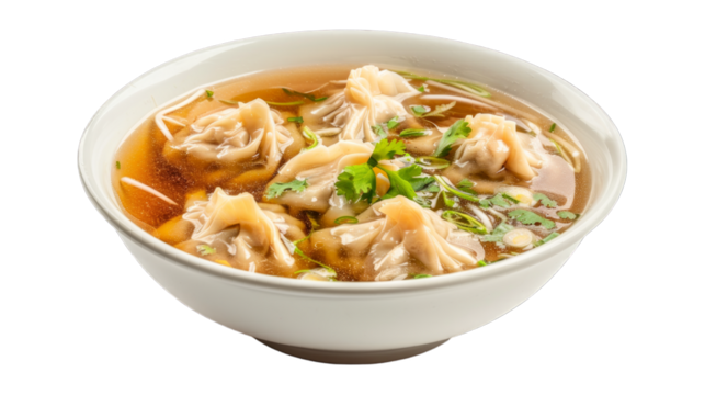 Wonton Soup on isolated on transparent png background. Generative ai