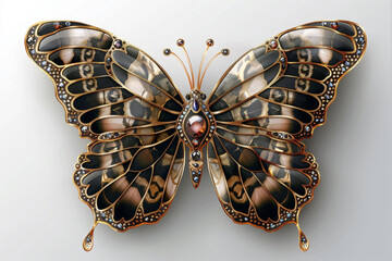 a brooch with a butterfly design and sparkling crystals.