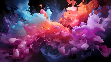 Fototapeta premium Intense clash of neon green and cosmic purple liquids, forming a visually striking abstract composition that resonates with explosive energy