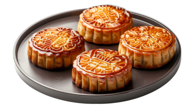 Mooncakes on isolated on transparent png background. Generative ai