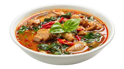 Spicy Red Curry with Catfish on isolated on transparent png background. Generative ai