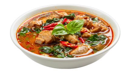Spicy Red Curry with Catfish on isolated on transparent png background. Generative ai