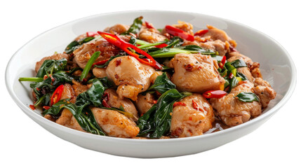 Stir-Fried Chicken with Holy Basil on isolated on transparent png background. Generative ai