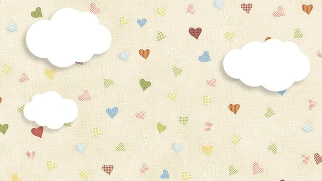 Motion graphic background with clouds and hearts.Kids background.