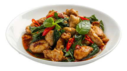 Stir-Fried Chicken with Holy Basil on isolated on transparent png background. Generative ai