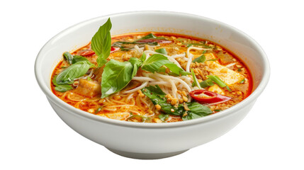 Thai Rice Noodles with Fish Curry on isolated on transparent png background. Generative ai