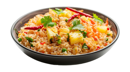 Pineapple Fried Rice on isolated on transparent png background. Generative ai