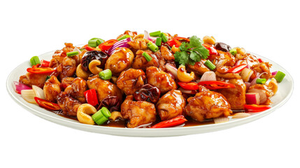 Kung Pao Chicken on isolated on transparent png background. Generative ai