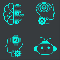 Collection Head and brain of technology icons, such as robot, digital, vr, ai, cyber and  Vector Line Icons vector clip art design vector illustration