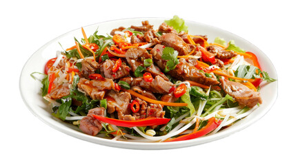 Spicy Pork Salad on isolated on transparent png background. Generative ai