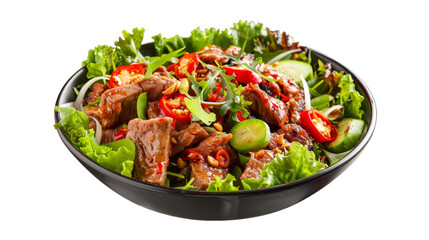 Spicy Pork Salad on isolated on transparent png background. Generative ai
