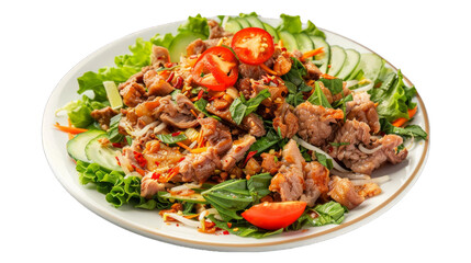 Spicy Pork Salad on isolated on transparent png background. Generative ai