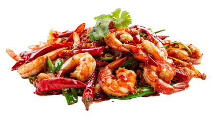 Stir-Fried Seafood with Chili and Thai Herbs on isolated on transparent png background. Generative ai