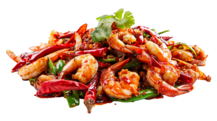 Stir-Fried Seafood with Chili and Thai Herbs on isolated on transparent png background. Generative ai